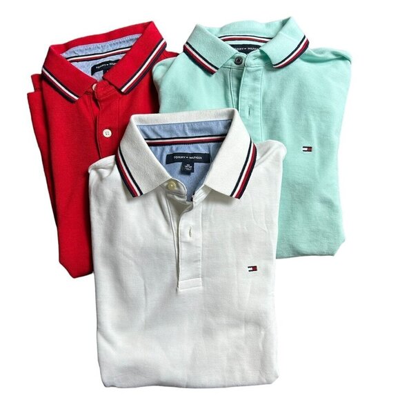 TOMMY HILFIGER Lot Cotton Collared Polo Shirts Men US XS/S - Picture 1 of 7